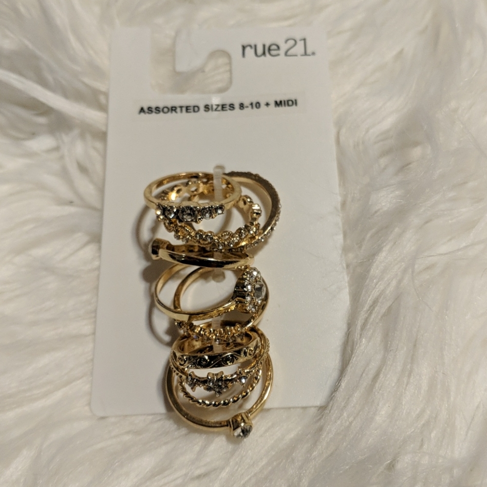 Rue 21    10 pack of accessories rings gold tone
